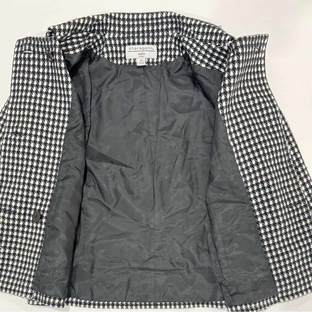 Sharagano Black White Tweed Blazer Double Breasted Wool Blend Jacket Size 10 - Picture 5 of 9